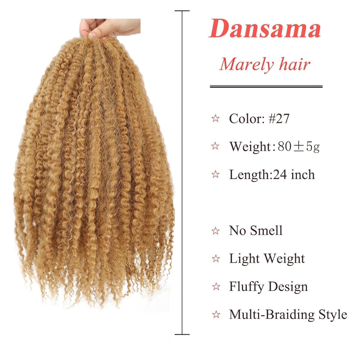 Marley Hair 24 Inch Marley Twist Braiding Hair, Afro Kinky Marley Hair for Faux Locs Crochet Hair Hair Extensions (24 Inch (Pack of 3), #27)