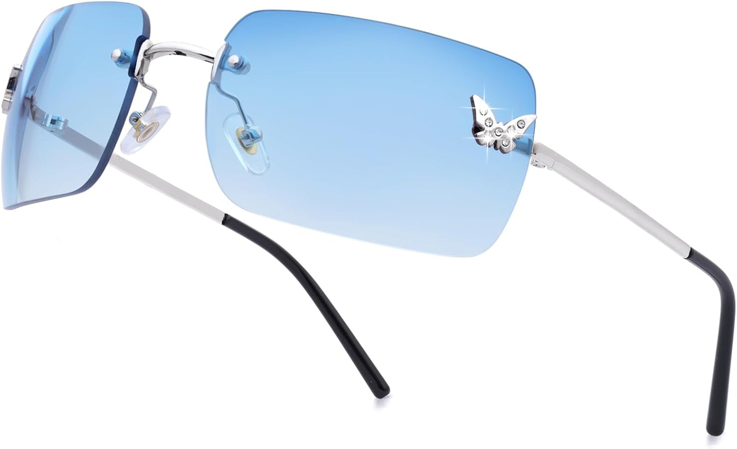 Rimless Rectangle Y2K Sunglasses for Women Men Cute Small Clear Frameless Tinted Lens 2000S Fashion Shades Butterfly