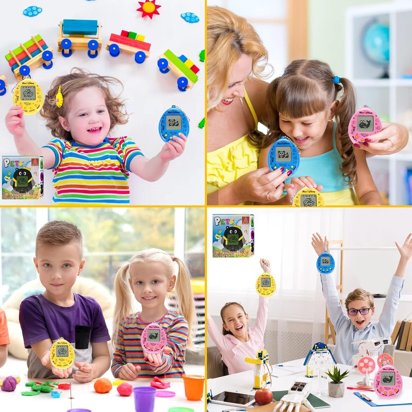 Virtual Pets Toy 3PCS Digital Pet Game Console Handheld Machine Toys Mini Electronic Animals with Key Ring Early Education Puzzle Gift for Children Kids (3 Colors Random) BanUK