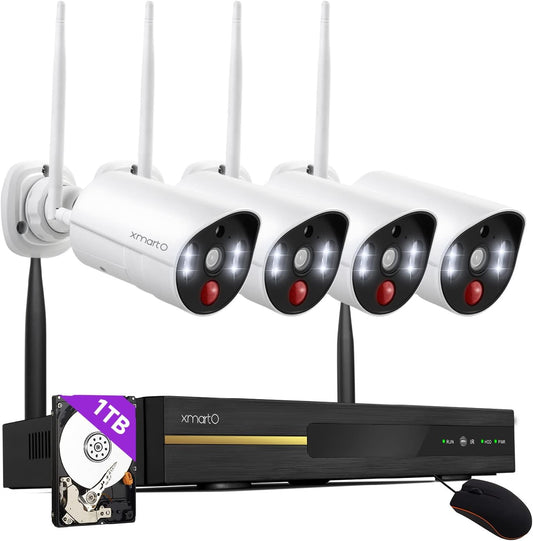 Thermal-Detect Wireless Home Security Camera System 4-Set, 2K HD Wifi Cameras,10Ch 4K Nvr,Flood Lights Color Night Vision,2-Way Audio, 1-Tap Siren & 1TB HDD (24/7 Surveillance,Wps2K84-1Tb) TRUCK DRIVER