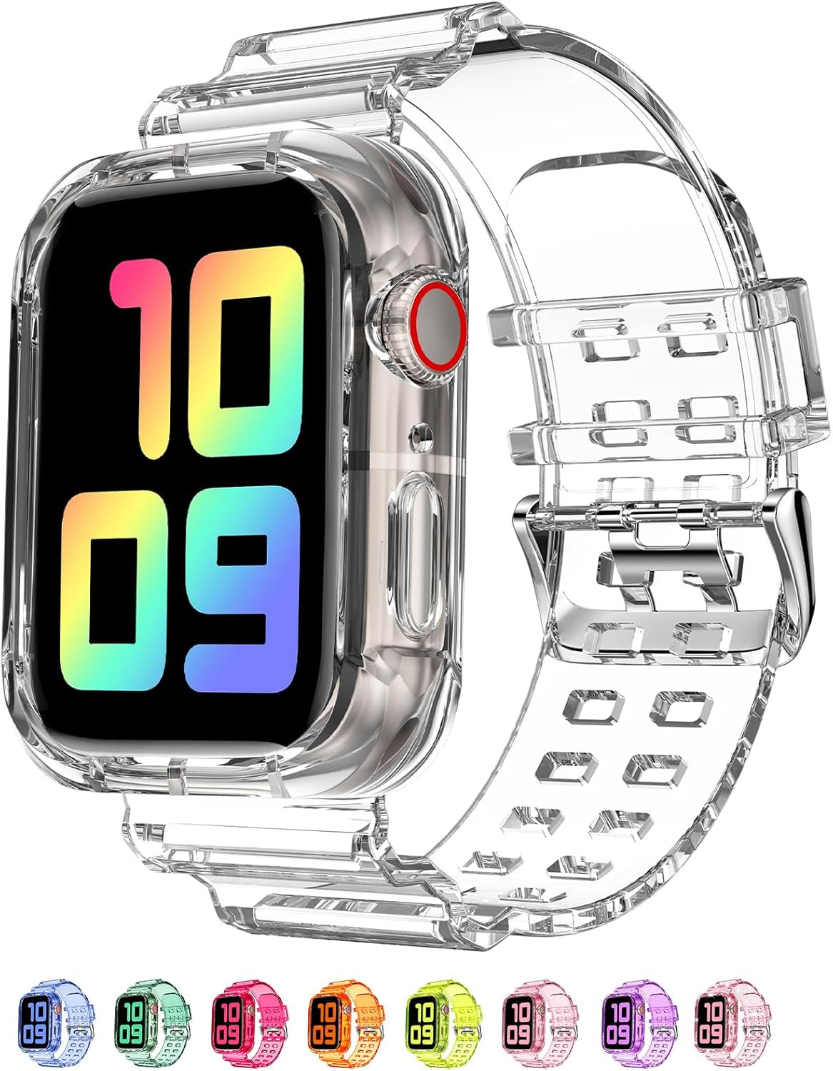 Compatible for Clear Apple Watch Band with Bumper Case, Women Men Glitter Bling TPU Sport Strap for Iwatch SE Ultra Series 10 9 8 7 6 5 4 3 2 1