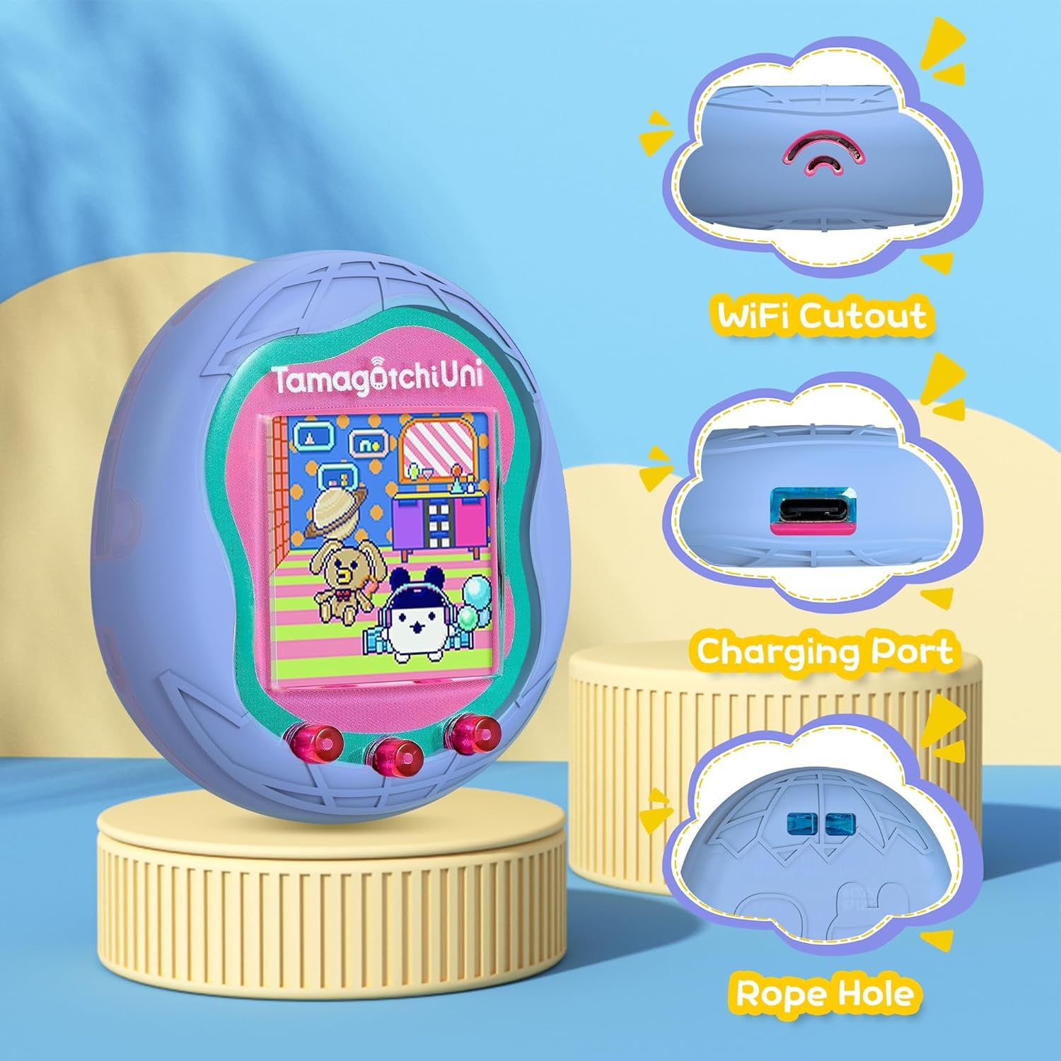 Silicone Case Compatible with Tamagotchi Uni Virtual Pet Machine, Protective Skin Sleeve Shell for Tamagotchi Uni with Finger Lanyard (Light Blue and Black) ZOUSA