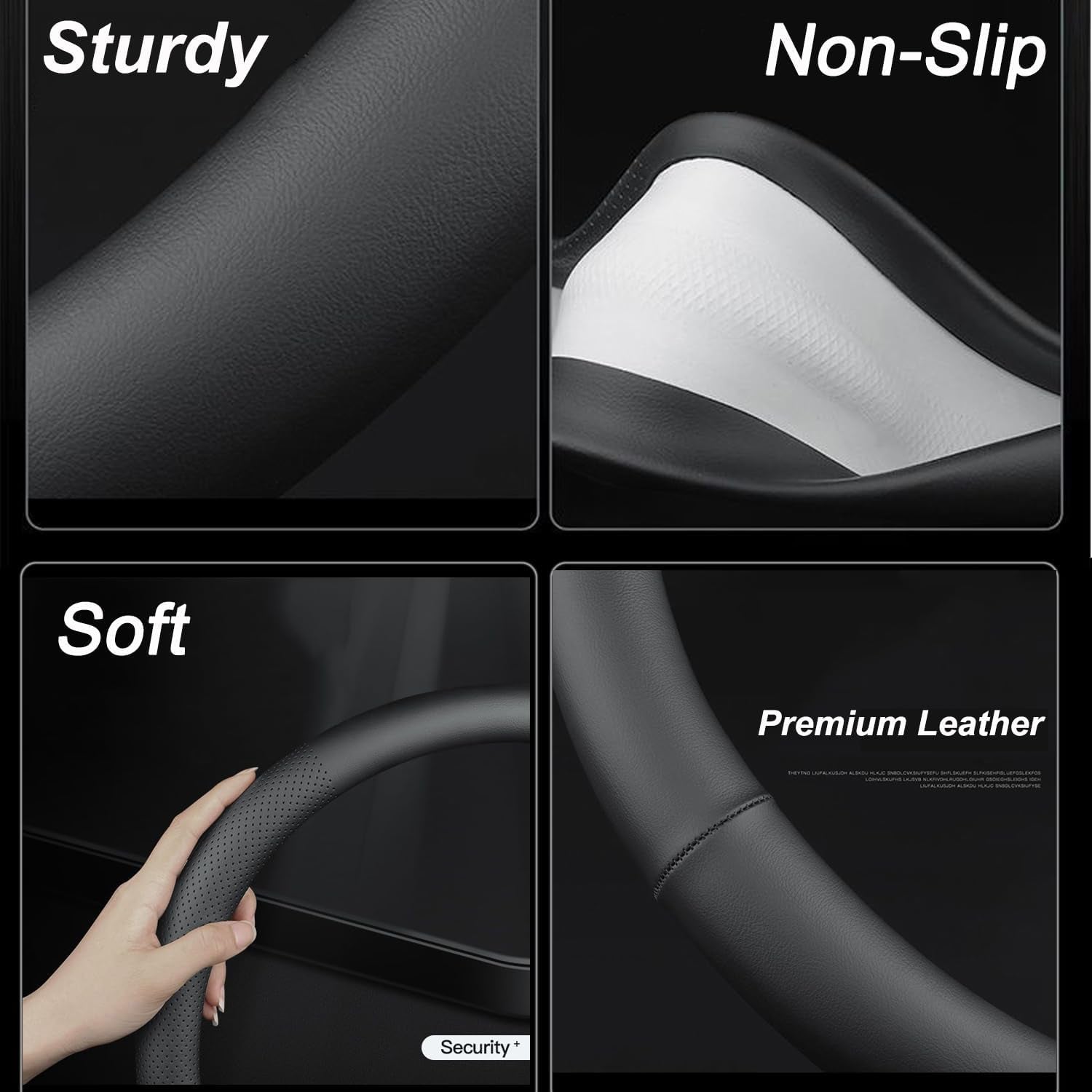 D-Shaped Car Steering Wheel Cover for Tesla Model Y Model 3 Plaid/Long Range 5/6/7 Seater Interior Accessories 2016-2020 2021 2022 2023 2024, Black Premium Leather (14-14 1/4 Inches)