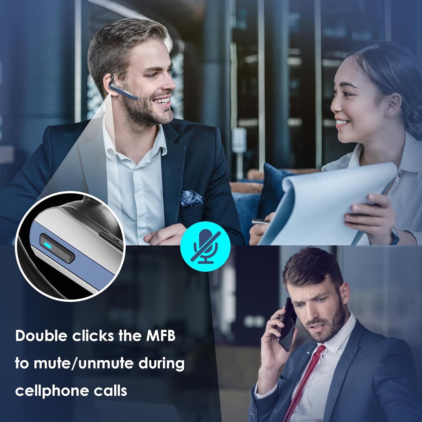 Bluetooth Headset with Microphone, Wireless Earpiece with Charging Case for Cellphones, PC, Single Ear Headset with Mute for Trucker Driver, Remote Work, Skype, Zoom, Teams, Call Center TRUCK DRIVER