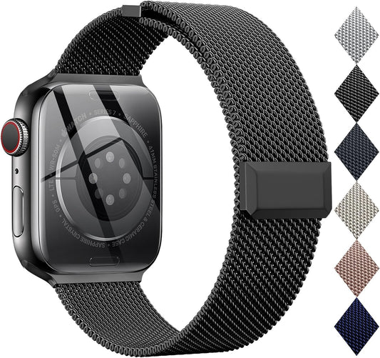 Compatible with Apple Watch Band 42Mm 44Mm 45Mm 49Mm 38Mm 40Mm 41Mm,Stainless Steel Mesh Loop Magnetic Clasp for Iwatch Ultra Series 9 8 SE 7 6 5 4 3 2 Women Men -49Mm/45Mm/44Mm/42Mmm Black