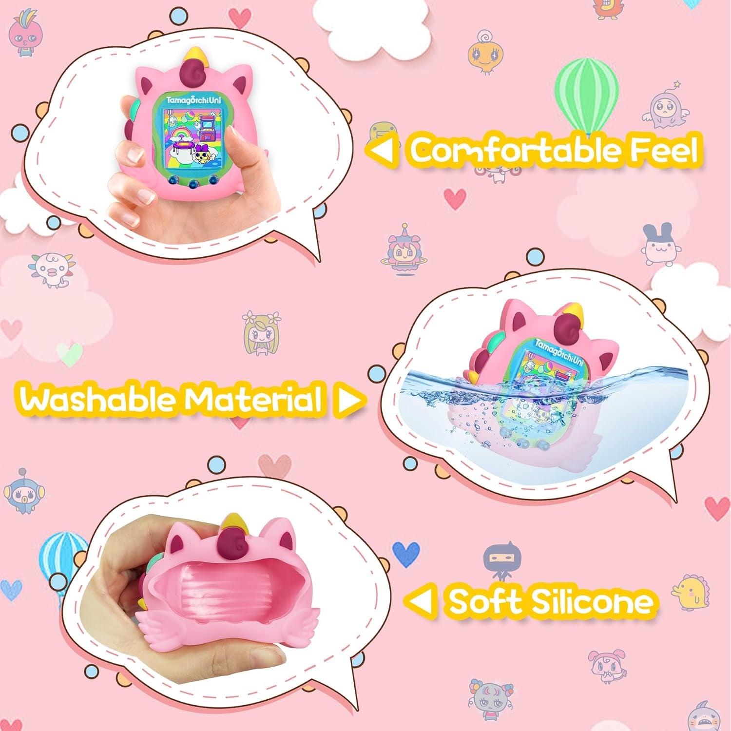 Cute Case Compatible with Tamagotchi Uni, Cute 3D Unicorn Pattern Silicone Protector Case for Tamagotchi Uni Virtual Pet Machine with Finger Lanyard ZOUSA