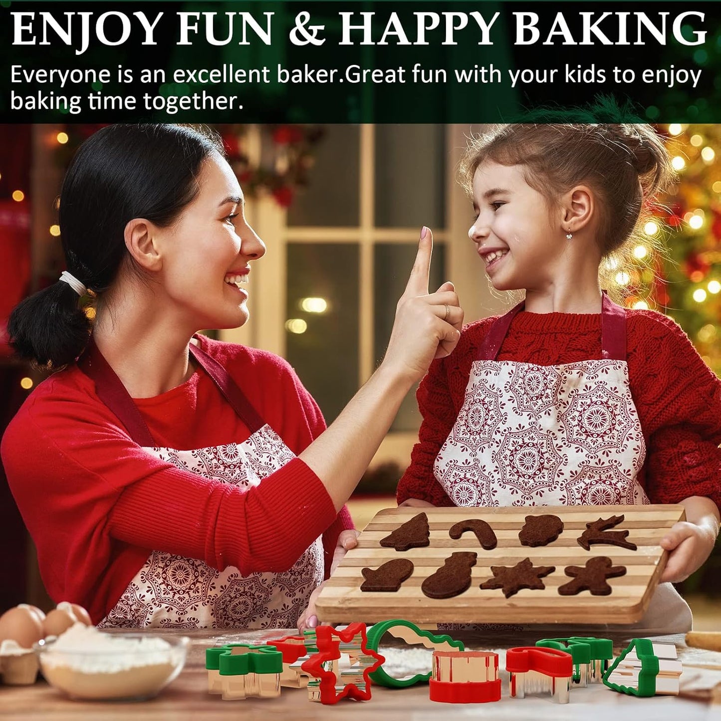 Christmas Cookie Cutters Set 16 Pieces, Holiday Cookie Cutters with Comfort Grip, Stainless Steel Baking Cutters Christmas Shapes for Xmas, Gingerbread Man, Snowflakes, Christmas Tree, Santa, Etc