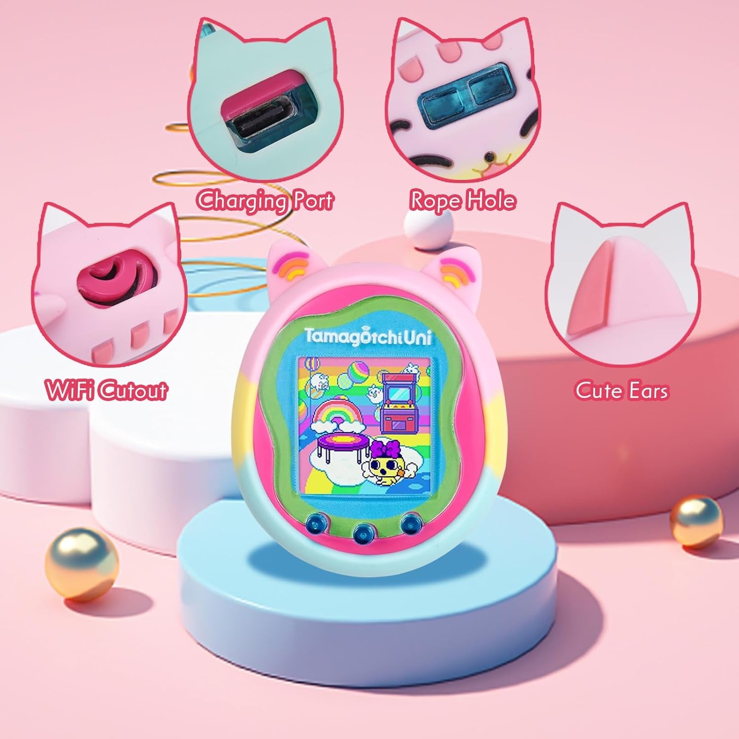 Silicone Case for Tamagotchi Uni Virtual Pet Machine, Screen Protector Compatible with Tamagotchi Uni Watch Digital Pet (Silicone Case and Screen Film) (Macarons) ZOUSA