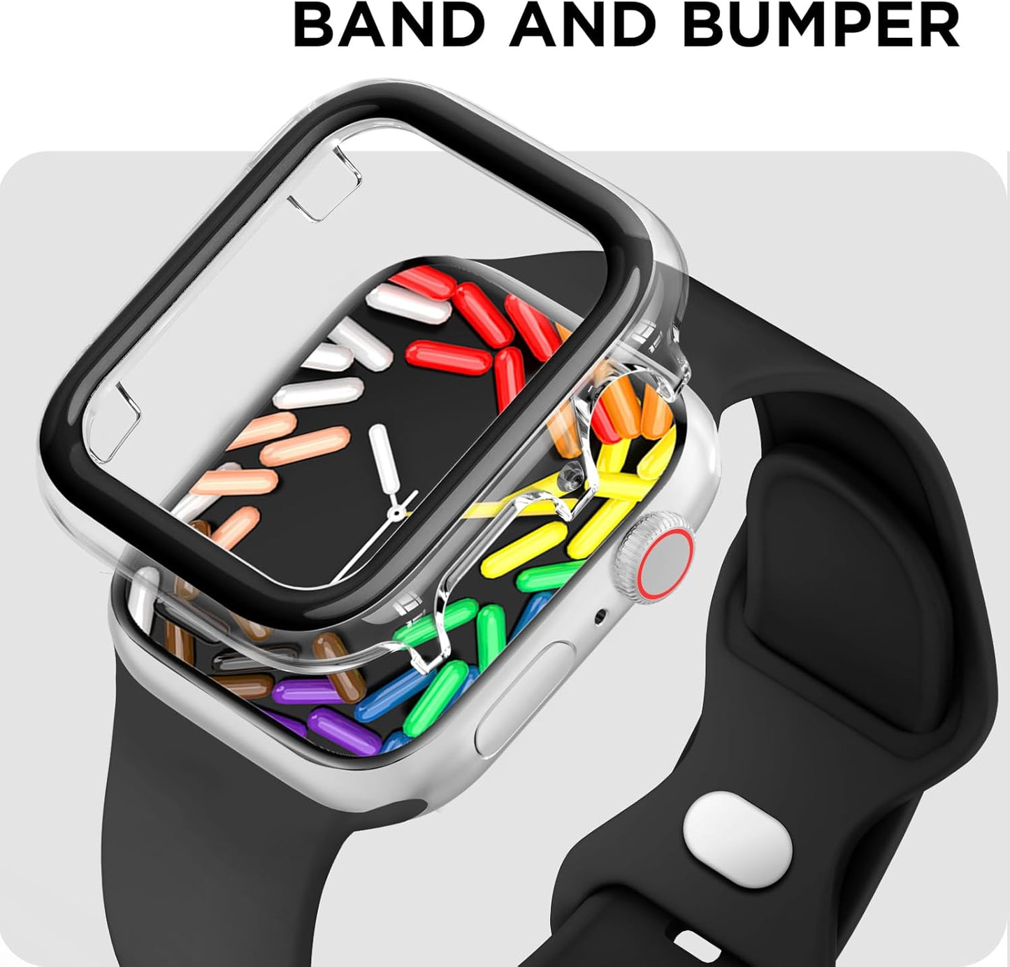 Sport Band Compatible for Apple Watch Band 41Mm 40Mm 38Mm 42Mm 46Mm 45Mm 44Mm 49Mm with Bumper Case, Women Girl Men Soft Silicone Strap for Iwatch Series 10 9 8 7 6 / SE 5 4 3 2 1 Ultra