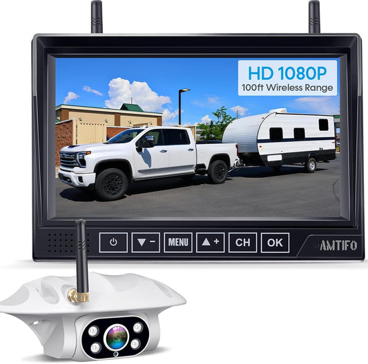 Wireless Backup Camera for Rvs, Trucks & Trailers - 1080P HD, 100Ft Wireless Range, Night Vision, DIY Installation, Waterproof, 7'' Monitor with 4-Channel, Compatible Furrion, by