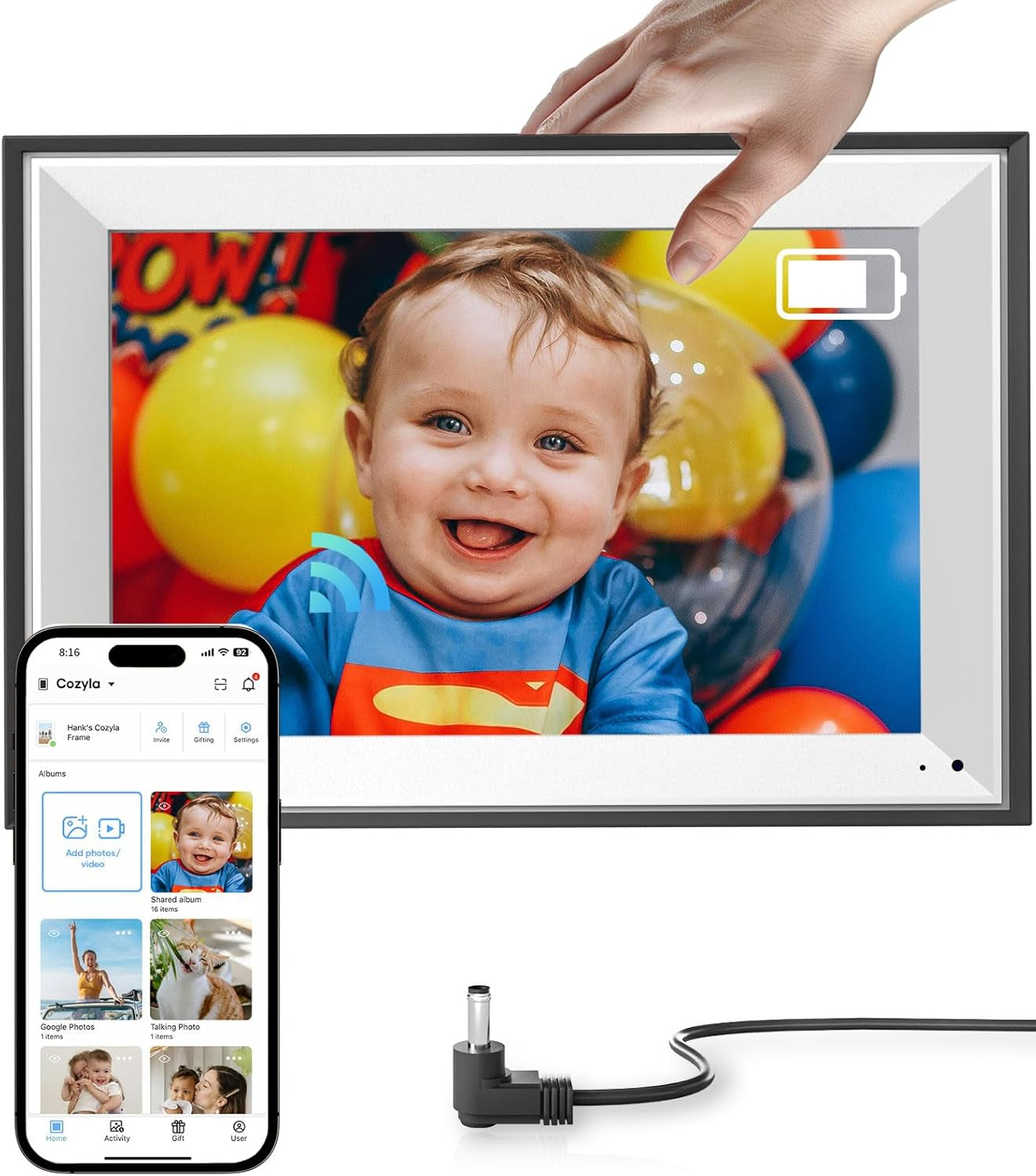 Digital Picture Frame Wifi Battery Powered Free Unlimited Storage Ai-Powered Send Pictures via Google Photos Email Web Browser App Digital Photo Frame Electronic Picture Frame Slideshow 10.1"