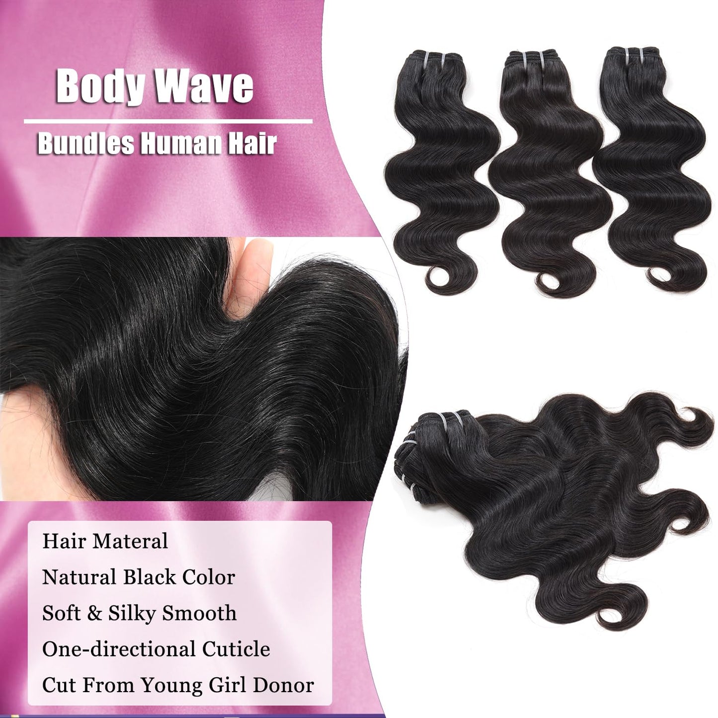 Body Wave Bundles Human Hair 4 Bundles 12 Inch 12A Human Hair Bundles 100% Unprocessed Brazilian Virgin Hair Quick Weave Deals Human Hair Natural Black Color (12/12/12/12, 4 Bundles)