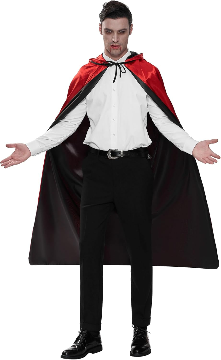 Adult Unisex Vampire Costume Accessories Halloween Vampire Cape for Transylvania Dracula Theme Party with Reversible Hooded Cape Cloak and Tattoo Scar