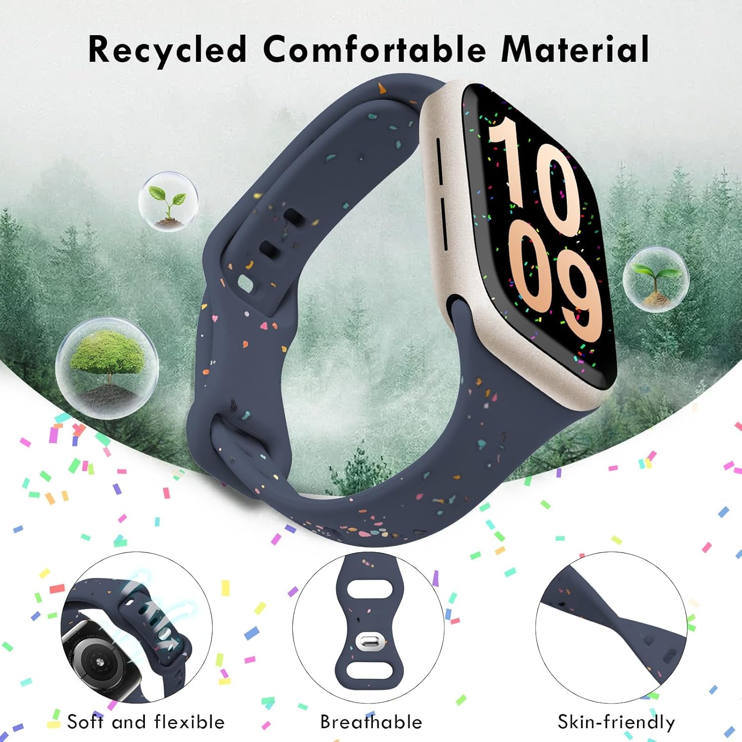Sport Band Compatible with Apple Watch Band 40Mm 38Mm 41Mm for Women Girls, Recycled Silicone Slim Strap for Iwatch Bands Series 10 9 8 7 6 SE 5 Ultra 4 3 2 1 - Bluish_Gray