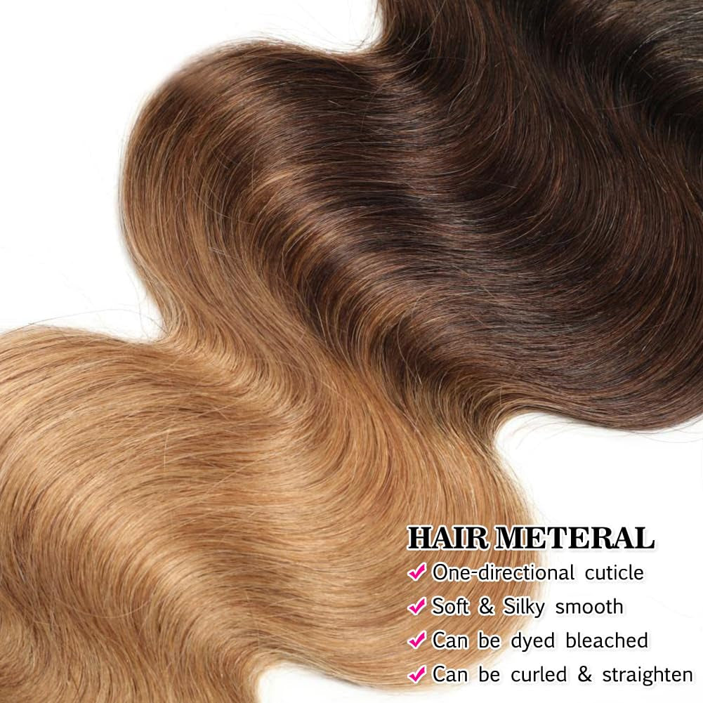 10A Ombre Human Hair Bundles 100% Unprocessed Virgin Human Hair Extensions 3 Tone 1B 4 27 Color Ombre Brazilian Body Wave Hair Bundles for Women