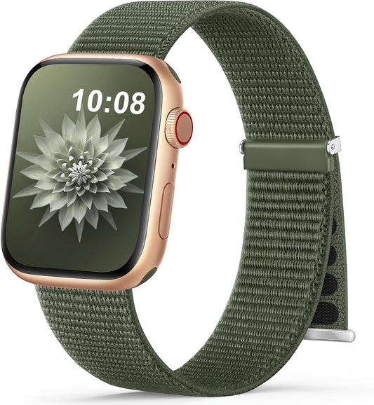 Nylon Band Compatible with Apple Watch Band 38Mm 40Mm 41Mm 42Mm 44Mm 45Mm 46Mm 49Mm for Women Men, Soft Braided Stretchy Solo Loop Sport Band for Iwatch Series 10/9/8/7/Se/Ultra Army Green S