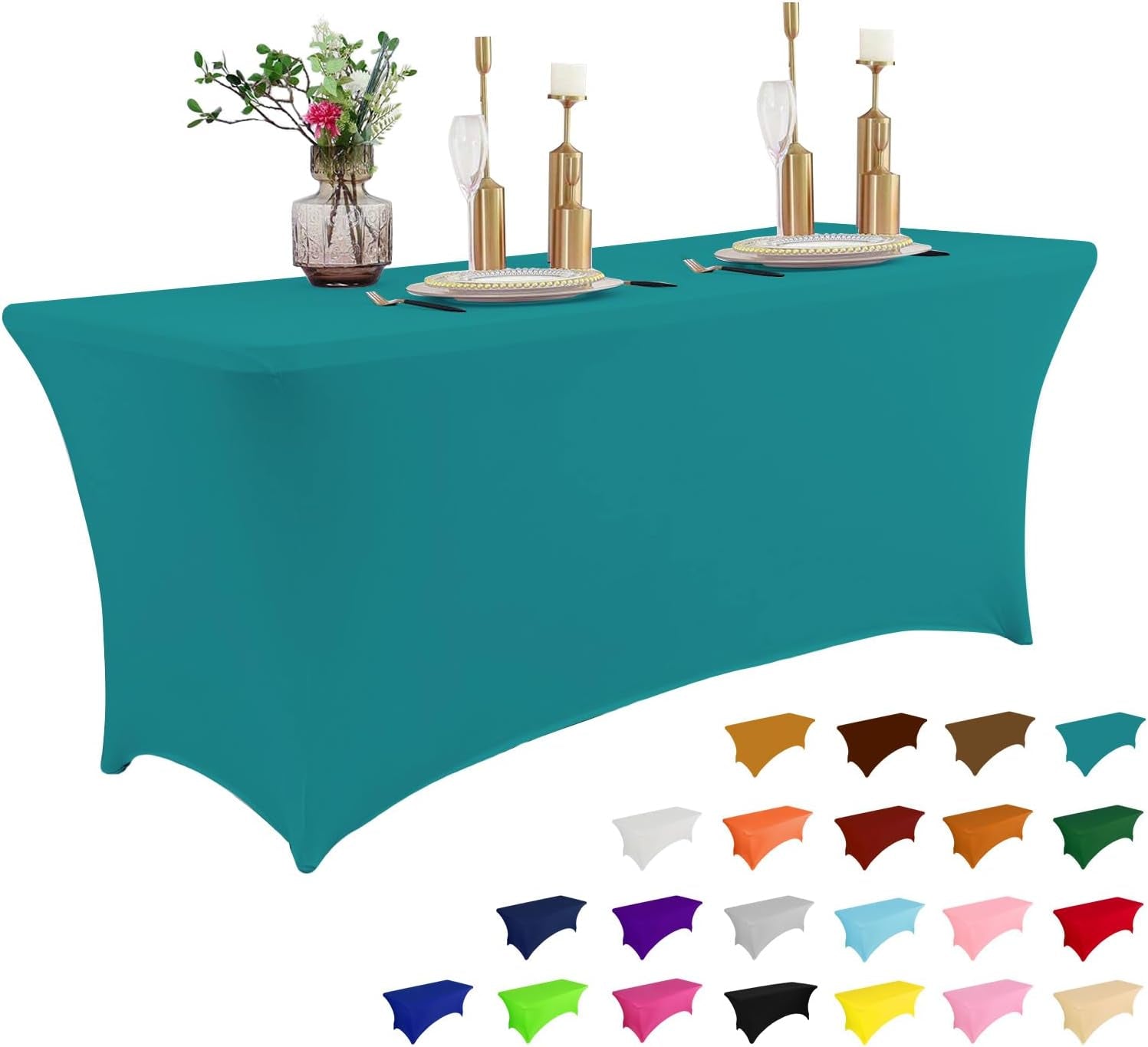2 Pack 6FT Table Cloth for Rectangular Fitted Events Stretch Black Table Covers Washable Table Cover Spandex Tablecloth Table Protector for Party, Wedding, Cocktail, Banquet, Festival