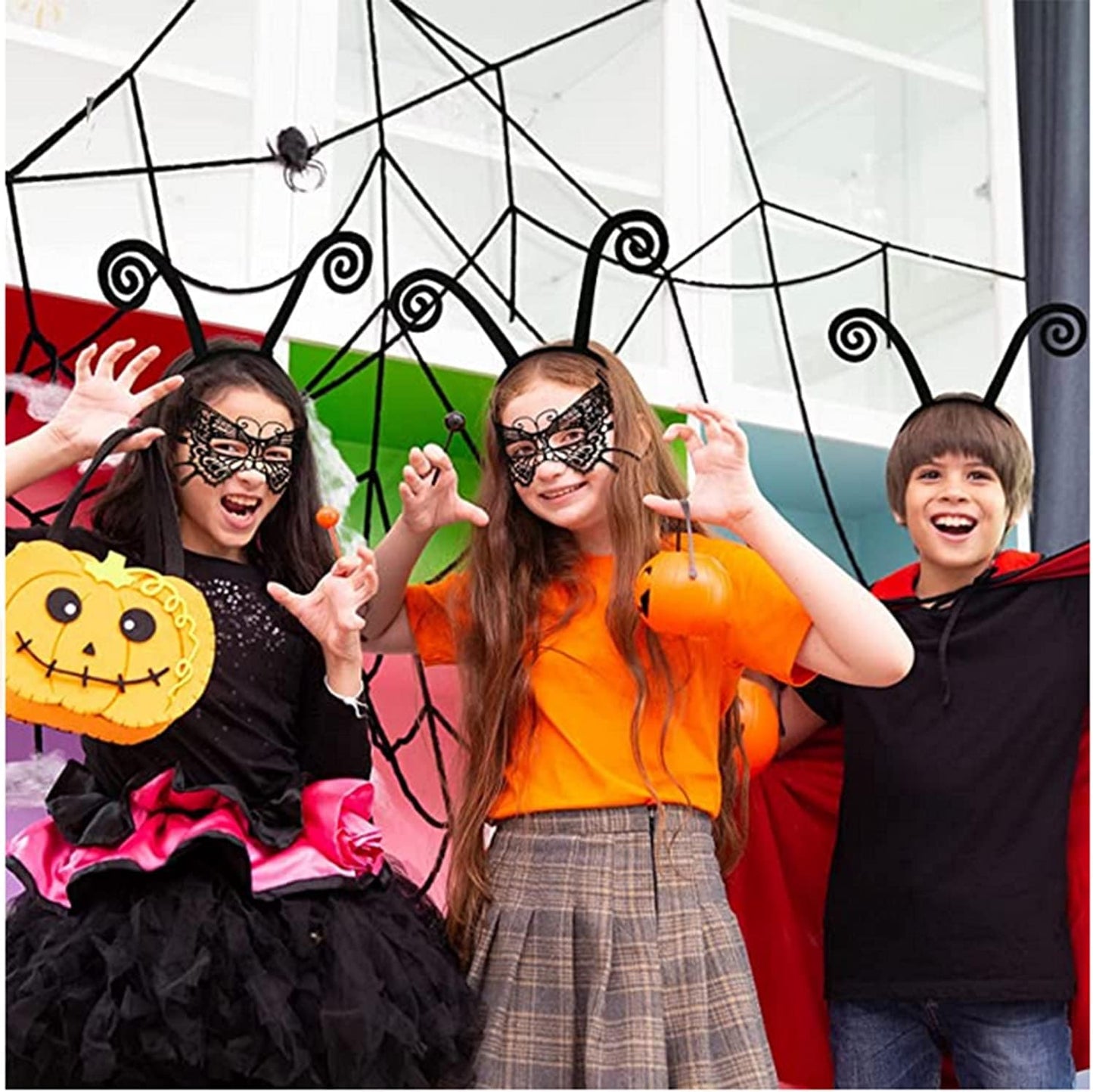 Butterfly Antenna Headband with Butterfly Lace Mask for Halloween Party Cosplay Butterfly Wings Costume Accessory - Black