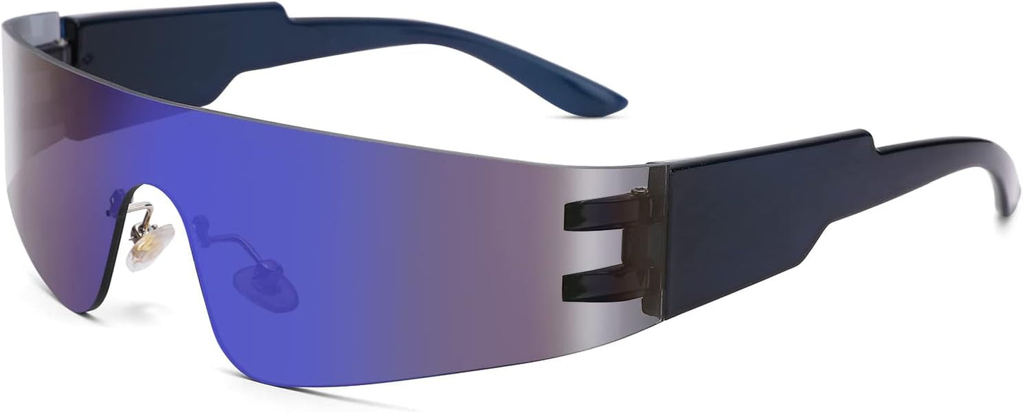 Wrap around Sunglasses for Women Men Trendy Rimless Futuristic Shades Y2K Shield Flat Top Fashion Eyeglasses