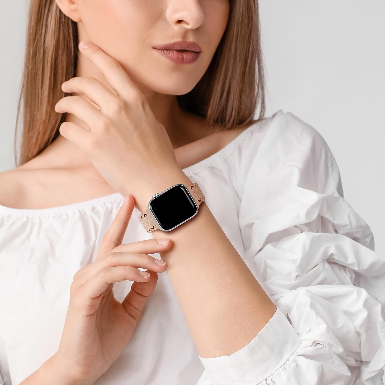 Lace Leopard Engraved Compatible with Apple Watch Band 38Mm 40Mm 41Mm 42Mm 44Mm 45Mm 49Mm Women, Soft Silicone Strap Hollow-Out Wristbands for Iwatch Bands Series 9/8/7/6/5/4/3/2/1/Se/Ultra