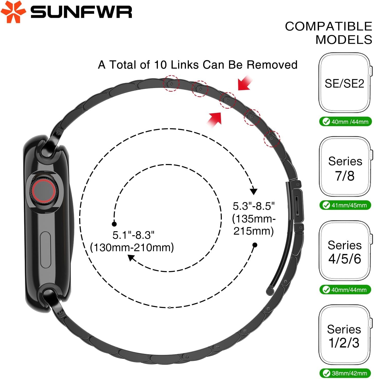 Compatible with Apple Watch Band 45Mm 44Mm 42Mm for Men Women, Stainless Steel Metal Iwatch Band with Case for Apple Watch Series 9/8/7/6/5/4/3/2/1/Se/Se2(Black, 42Mm 44Mm 45Mm)