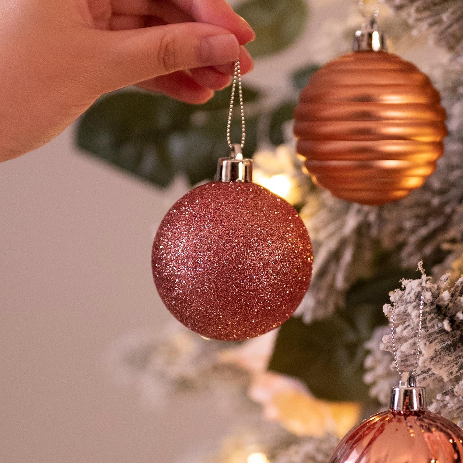 Christmas Tree Decorations Ornament Set for Fall Halloween Decor, 24Ct Rose Gold Shatterproof Ball Ornaments, 2.36 Inches Hanging Ornaments for Xmas Holiday Party