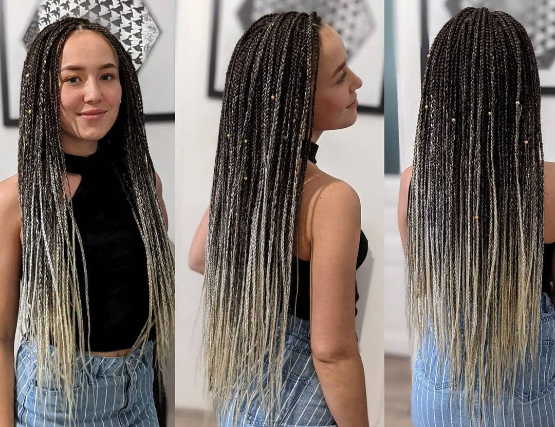 Pre Stretched Braiding Hair Ombre 22 Inch 8 Packs Synthetic Crochet Braids Hot Water Setting Professional Soft Yaki Texture Synthetic Hair Extensions(22 Inch 1B/613)