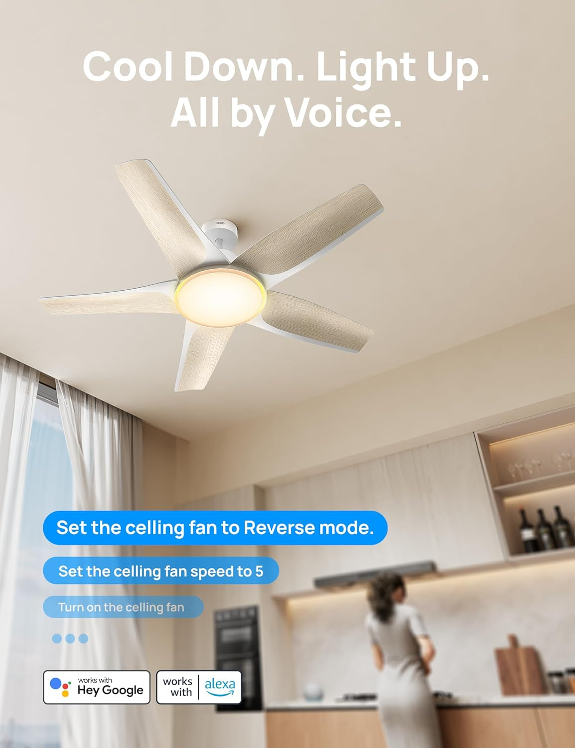 Smart Ceiling Fans with Lights, Low Profile Ceiling Fan with Alexa/App, 52'' Dimmable Lighting & Color Tuning, RGB Ambient Light for Living Room, Game Room, Easy Installation, Quiet, White