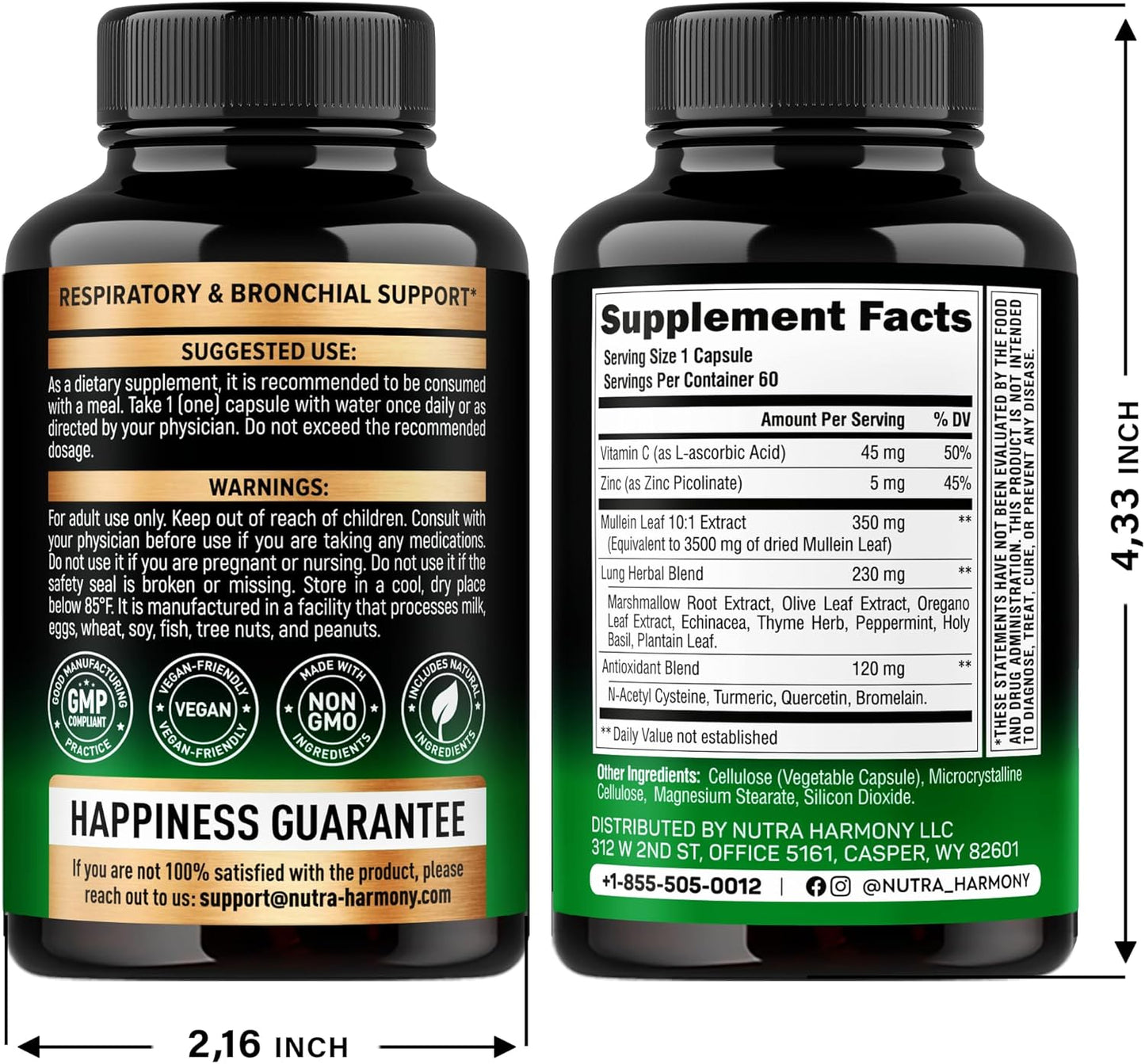 Mullein Leaf Extract for Lung Detox - Echinacea | Oregano | Quercetin | NAC - 15-In-1 Lungs Support Supplement - Lung Cleanse for Smokers - Made in USA - as Drops, Tea, Tincture, 60 Vegan Capsules TLBH