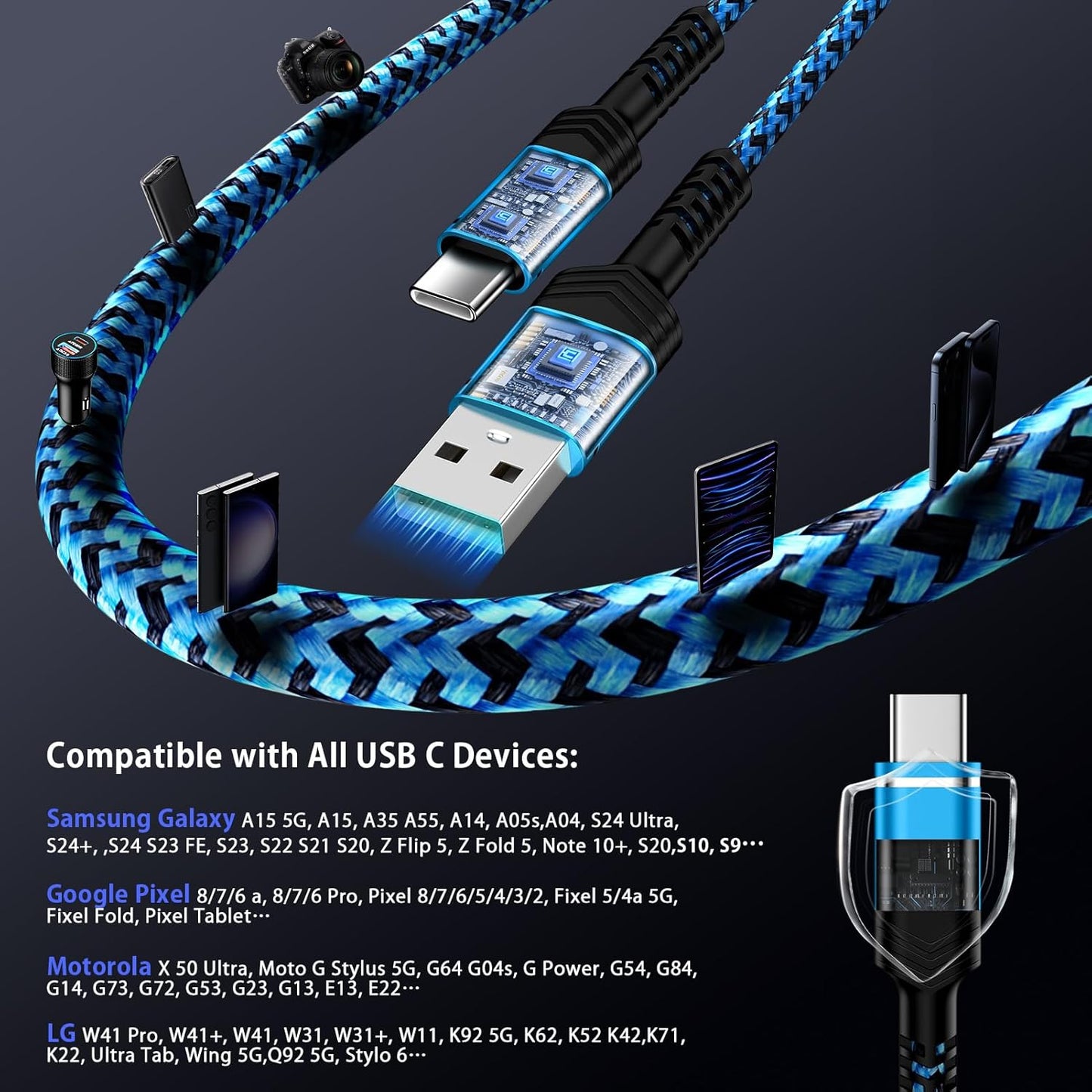 S25 Ultra S25+ A14 A15 5G Samsung Charger Fast Charging Cord 2Pack 6FT USBA to USBC Cable Android Charger Cord for Samsung Galaxy S24 S23 S22,A35 A55 A25 A54 A05S,Note20 10