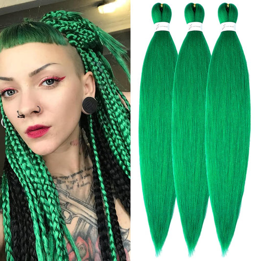 Green Braiding Hair Extensions 16 Inch Pre Stretched Braiding Hair Hot Water Setting Synthetic Hair Pre Stretched Crochet Braids Hair(16 Inch,3 Packs,Green#）