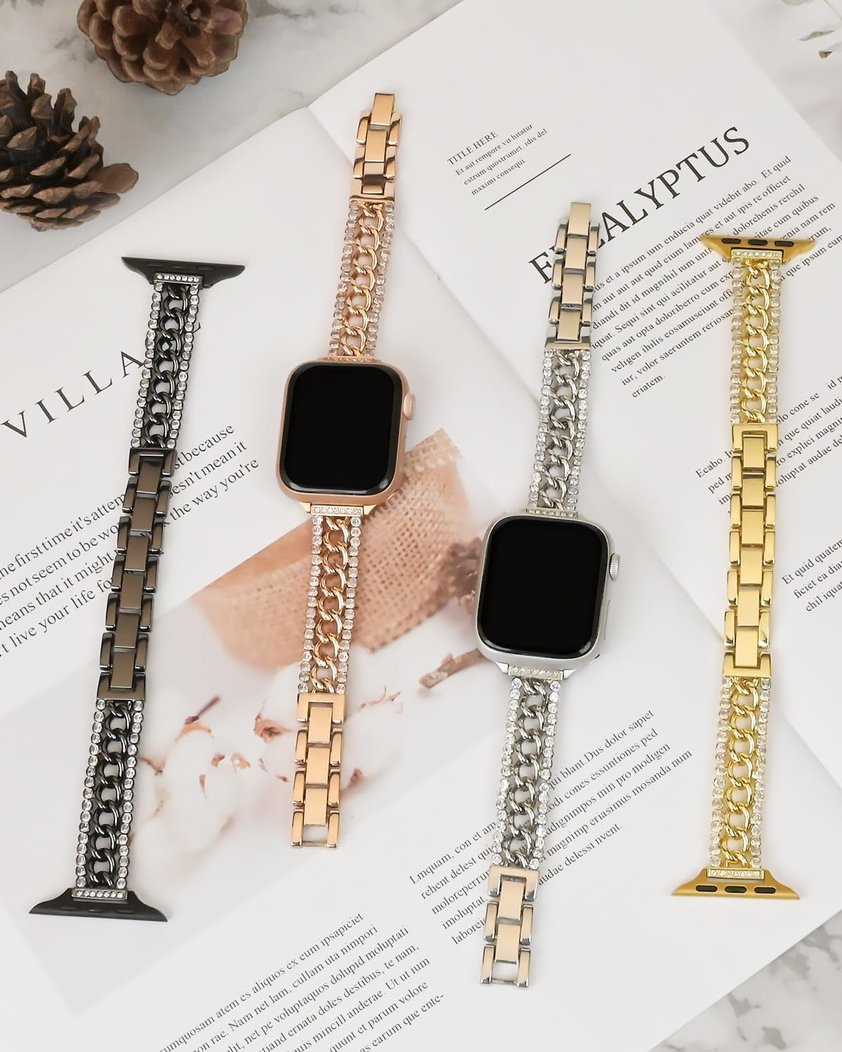 Bling Chain Bands Compatible with Apple Watch Series 8 Band 41Mm 40 Mm 38Mm, Women Luxury Dressy Glitter Diamond Rhinestone Stainless Steel Metal Bracelet for Iwatch Series 7/6/5/4/3/2/1/SE