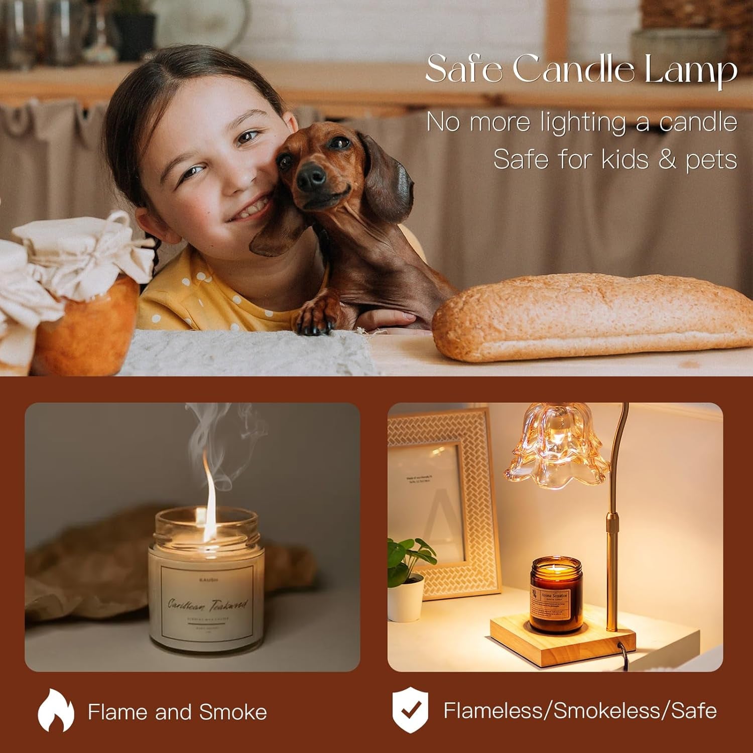 Candle Warmer Lamp with Timer: Flower Gold Candle Lamps Height Adjustable Home Bedroom Decor House Warming Christmas Gift Mothers Day Mom Gift for Women
