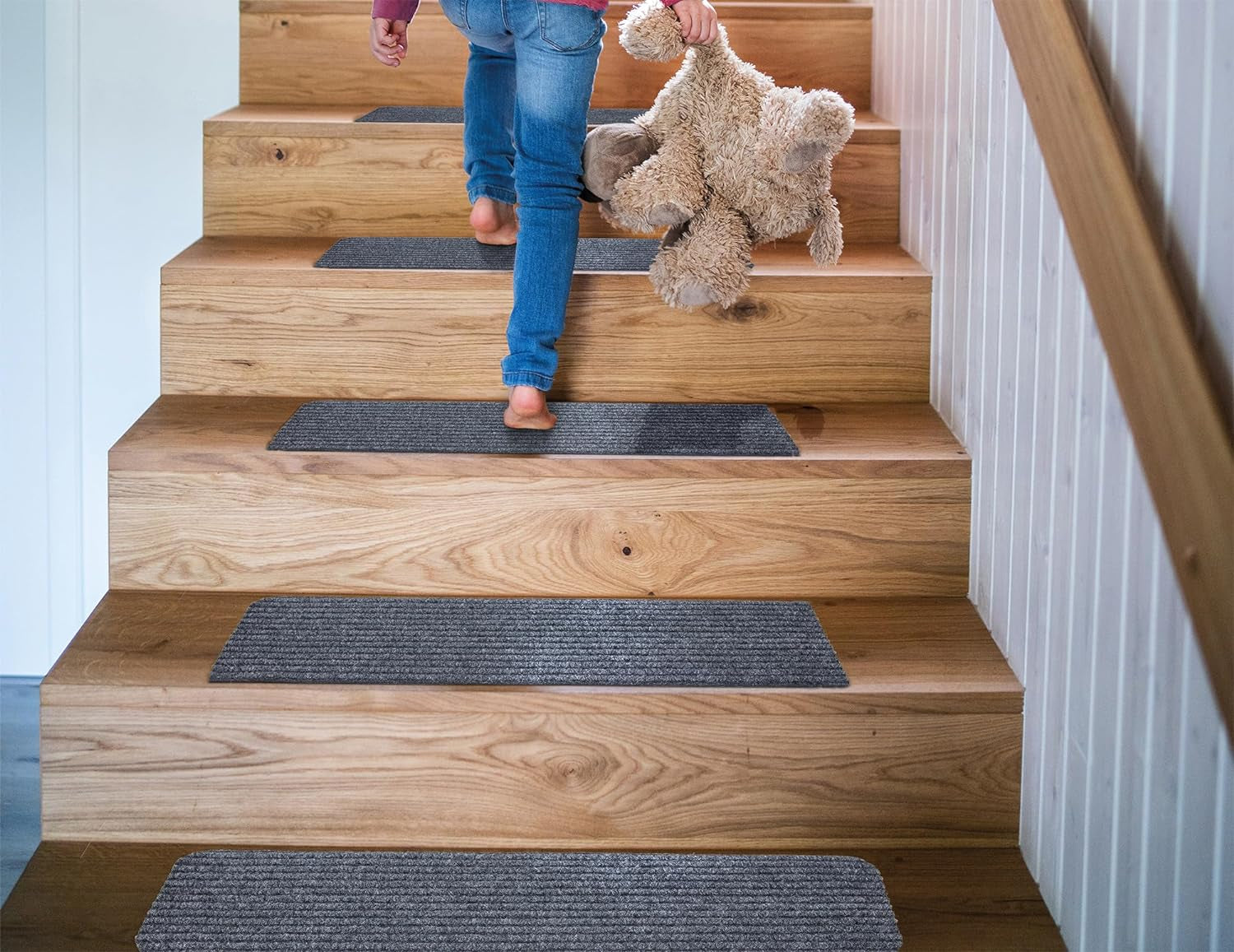 Solid Design Non-Slip Rubberback 8" X 30" Indoor/Outdoor Waterproof Stair Treads for Stairs, Garage, Patio, 7 Pack, Gray