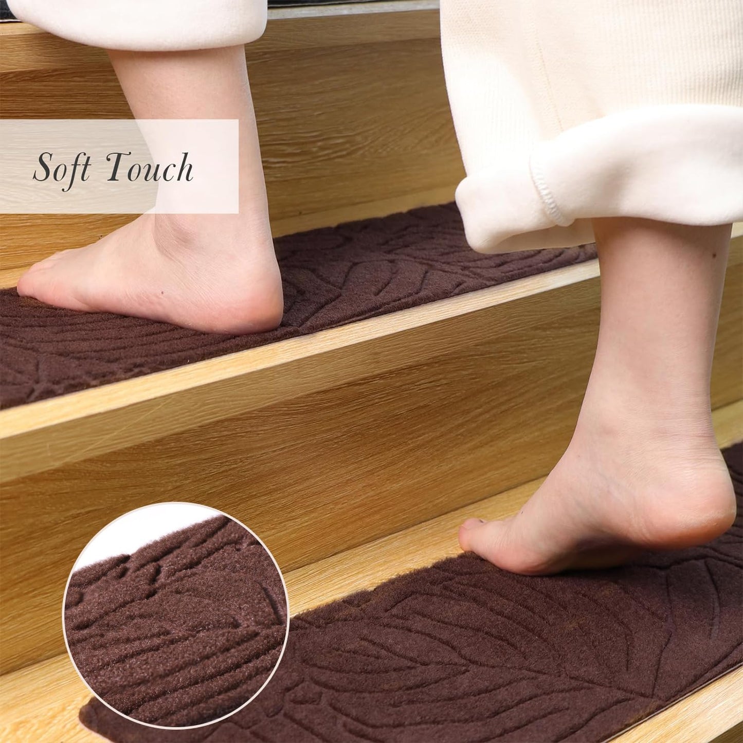 Stair Treads for Wooden Steps, 8" X 30" Non Slip Carpet Stair Treads Set of 15 Indoor Carpet Mat Stair Runners Stair Rugs for Kids Elders and Pets with Reusable Adhesive, Brown