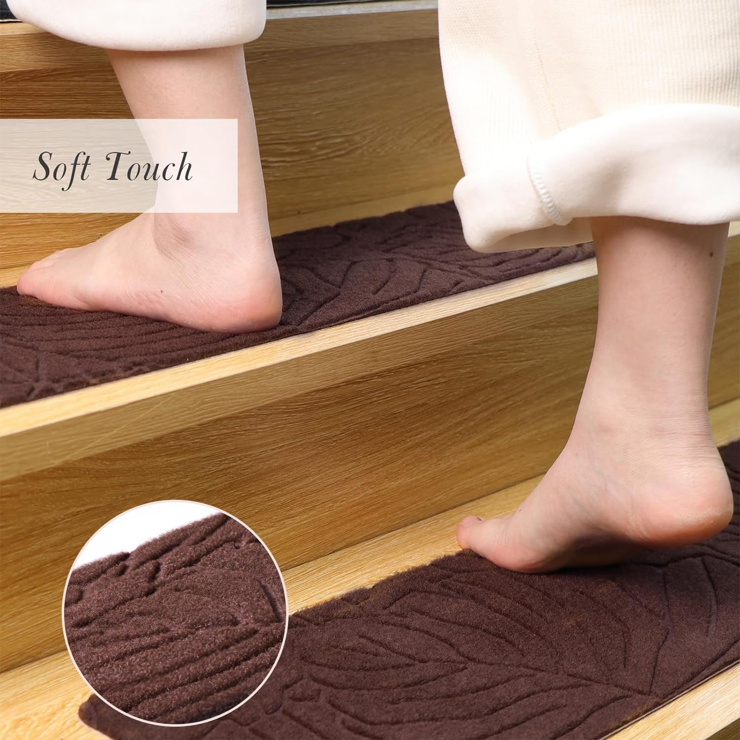 Stair Treads for Wooden Steps, 8" X 30" Non Slip Carpet Stair Treads Set of 15 Indoor Carpet Mat Stair Runners Stair Rugs for Kids Elders and Pets with Reusable Adhesive, Brown