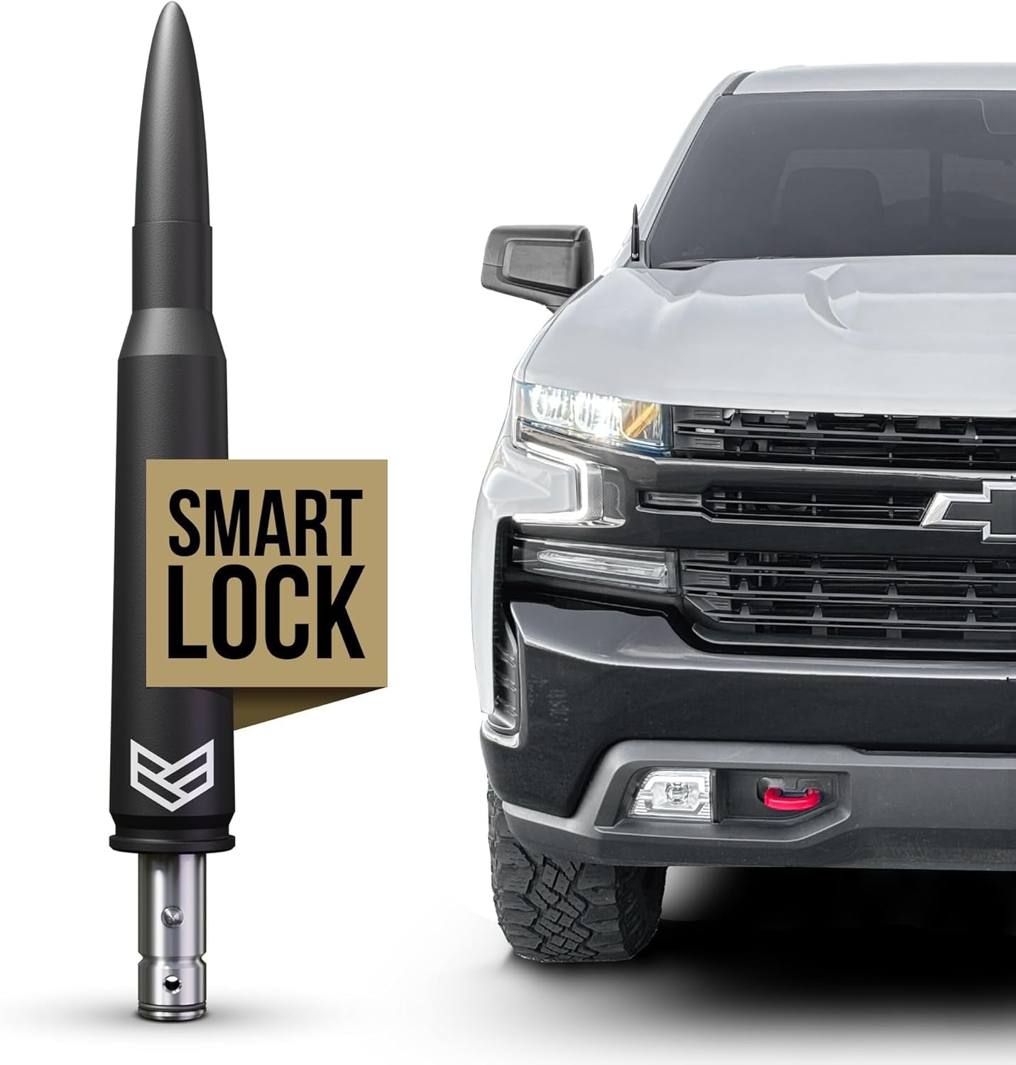 Bullet Antenna Chevy Silverado & GMC Sierra Trucks - 50 Cal Truck Antenna Accessories - anti Theft - Carwash Safe - Short Replacement Antenna