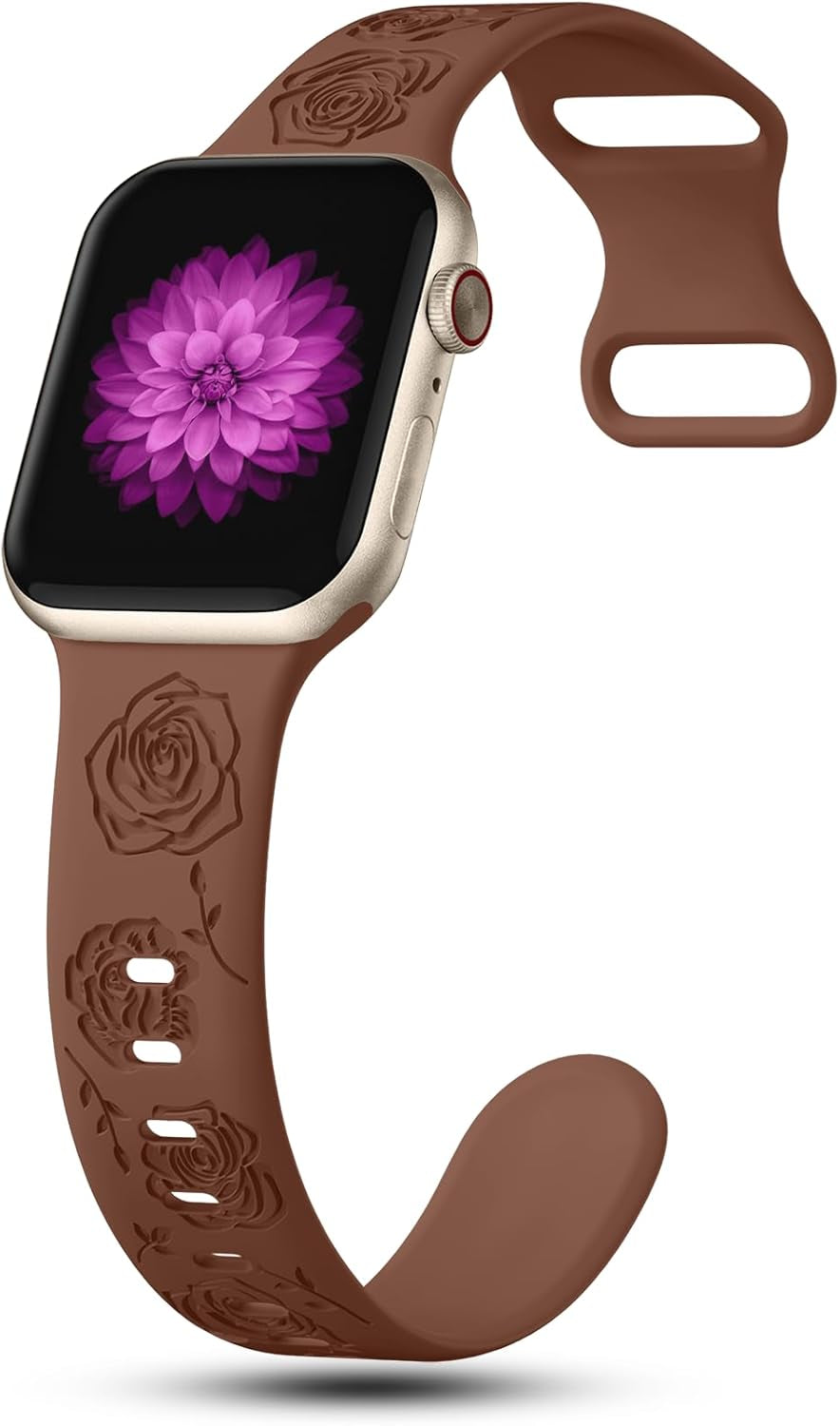 Floral Engraved Bands Compatible with Apple Watch Band 41Mm 40Mm 38Mm 49Mm 45Mm 44Mm 42Mm Women, Silicone Rose Embossed Strap for Iwatch Bands Series SE 9 8 7 6 5 4 3 2 1