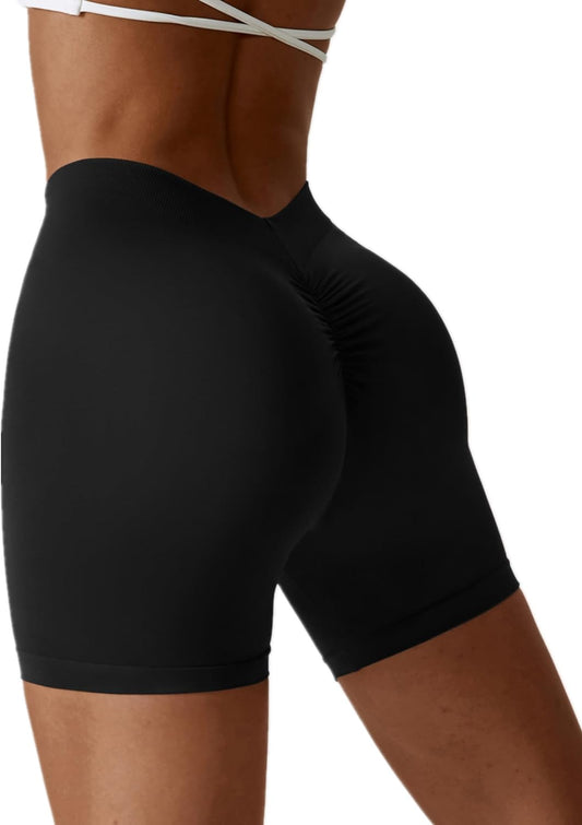 Workout Shorts for Women Seamless V Back Scrunc Butt Gym Shorts Tummy Control High Waist Booty Yoga Shorts