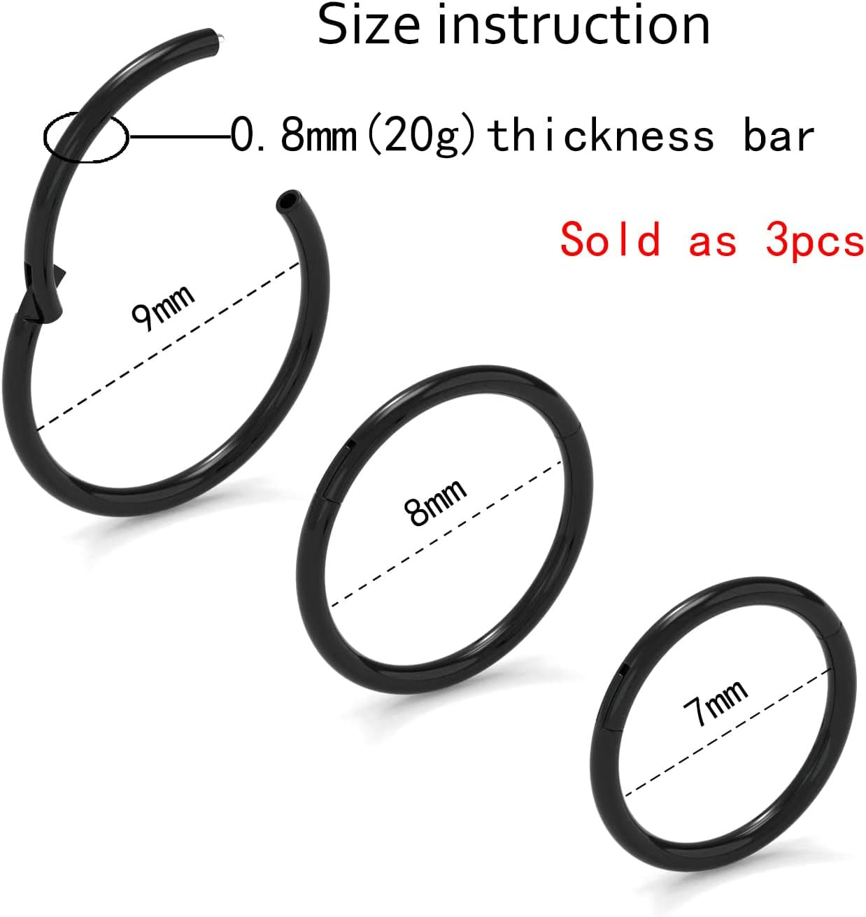 Hypoallergenic Nose Hoop Rings 20G/18G/16G/14G/12G/10G/8G/6G Steel Hinged Clicker Segment Gold/Rose Gold/Black/Pink Color