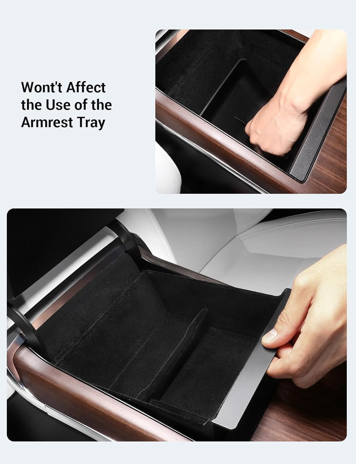Upgraded Tesla Model S Model X Lower Center Console Organizer Tray, Bottom Console Pad Armrest Storage Box Fit Model S Model S Plaid Model X Model X Plaid Interior Accessories 2022-2025