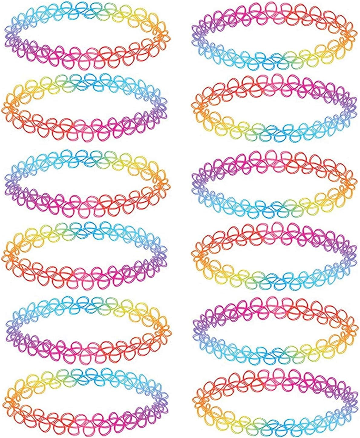 12PC Tattoo Choker Necklace - 90S Accessories 2000S Jewelry Y2K Fashion Vitange Trendy - Pink Blue Green Colorful Rainbow Goth Black - Stretchy Elastic Necklace