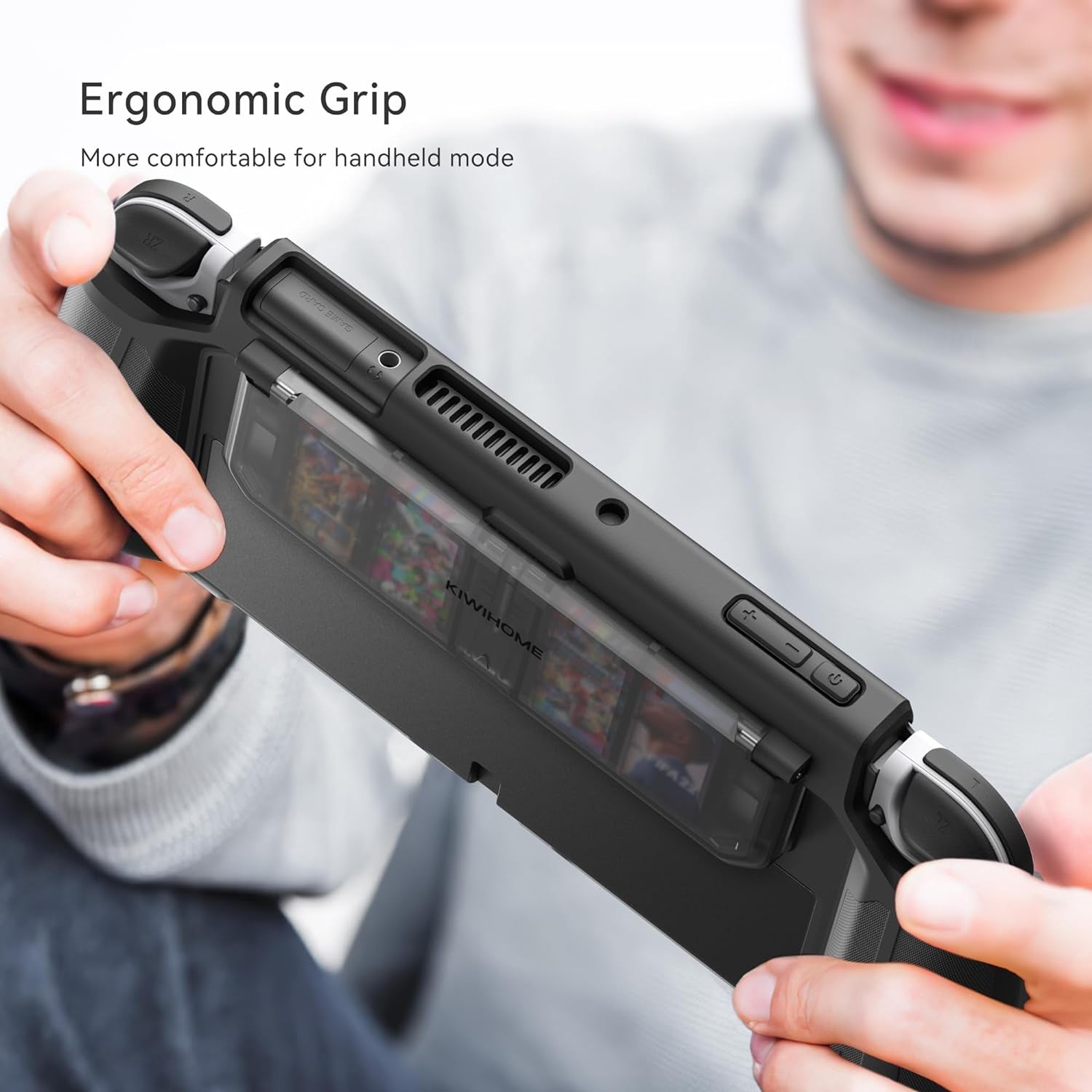 Switch OLED Case with Flip Design Game Storage,  Dockable Protective Case for Nintendo Switch OLED 2021, TPU Grip Portable Cover for 7 Inch and Joy-Con Controller, Black