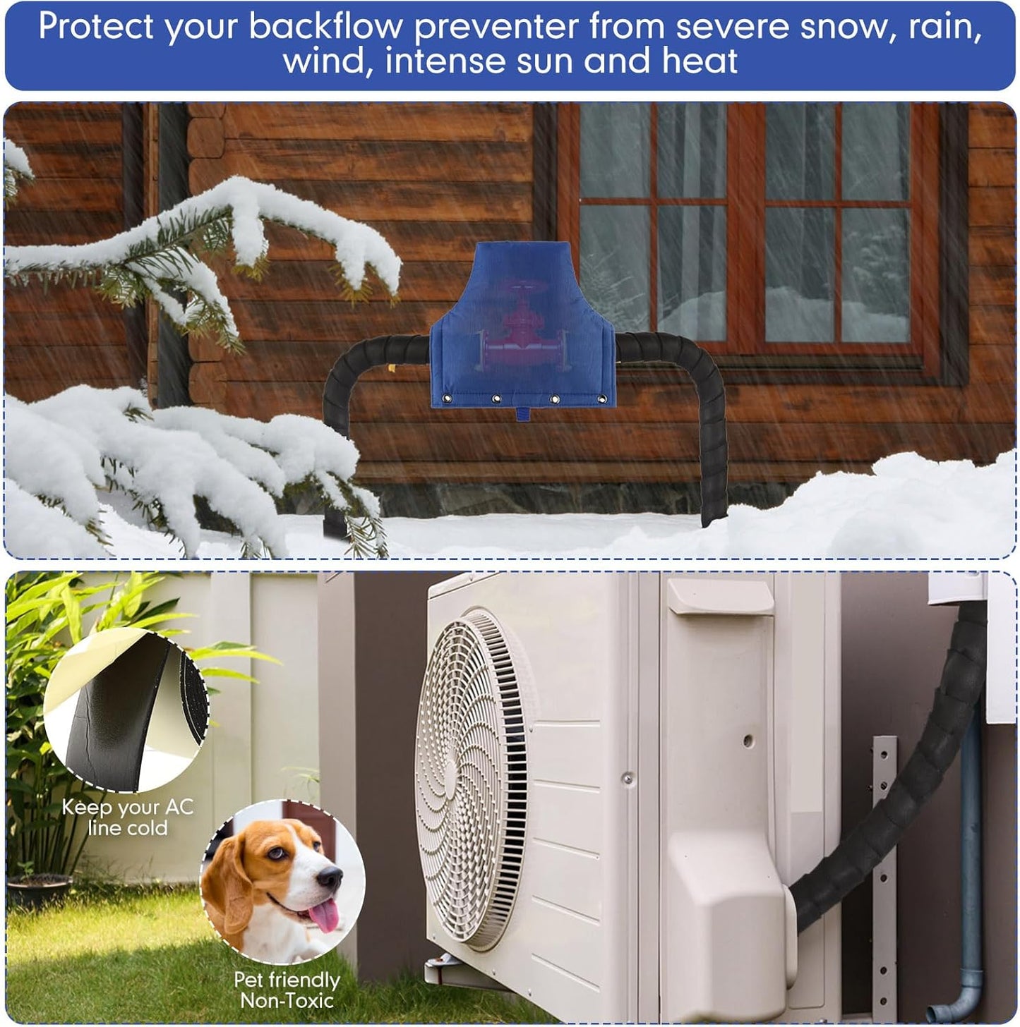 Backflow Preventer Cover Insulated Pouch with 2Pcs Pipe Insulation Tape Water Pipe Insulation Wrap Backflow Valve Cover for Winter Pipe Freeze Protection Severe Snow Intense Sun(Blue)