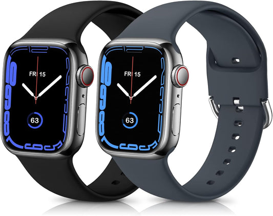 Bands Compatible with Apple Watch Band 49Mm 45Mm 44Mm 42Mm 41Mm 40Mm 38Mm, Soft Silicone Sport Wristbands Buckle Clasp Strap for Iwatch Ultra Series SE 8 7 6 5 4 3 2 1 Men Black/Deep Grey
