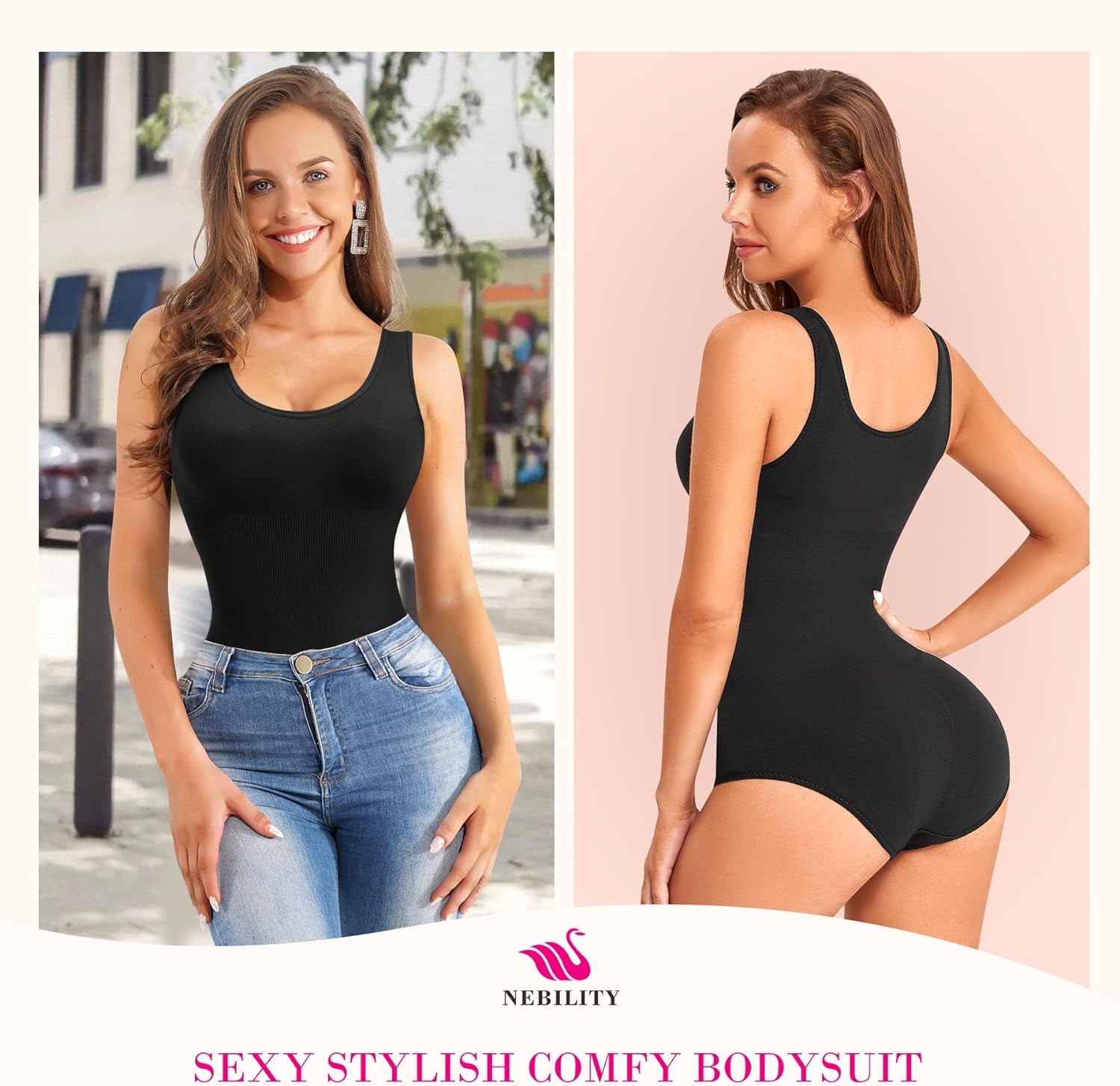 Womens' Waist Trainer Seamless round Neck Tummy Control Shapewear Bodysuit