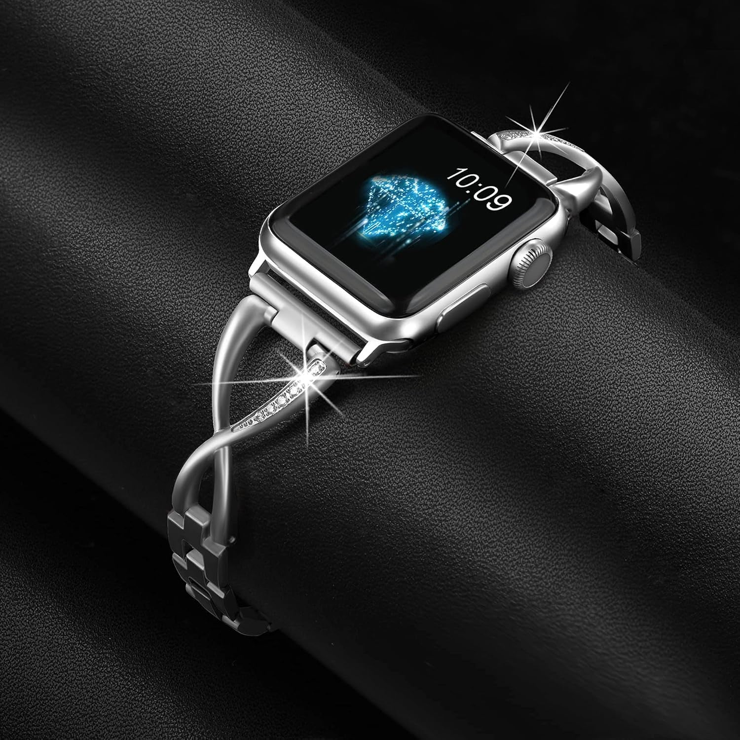 Bands Compatible with Apple Watch Band 38Mm 40Mm 41Mm 42Mm 44Mm 45Mm Iwatch SE Series 9/8/7/6/5/4/3/2/1 Women Dressy Jewelry Stainless Steel Accessories Wristband Strap