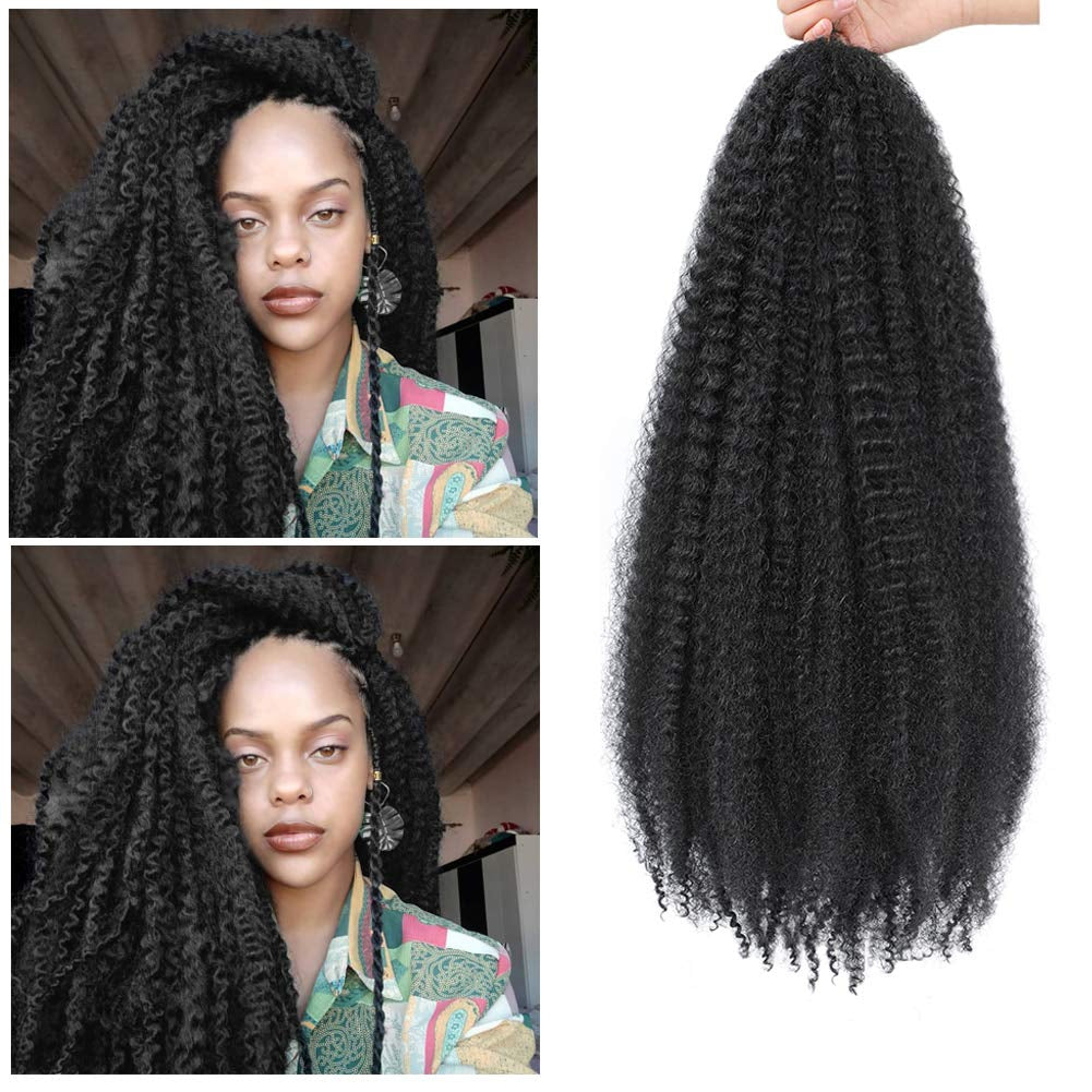 Marley Hair 24 Inch Marley Twist Braiding Hair Fluffy Marley Hair for Faux Locs Curly Braiding Hair Extensions (24 Inch (Pack of 3), #1)