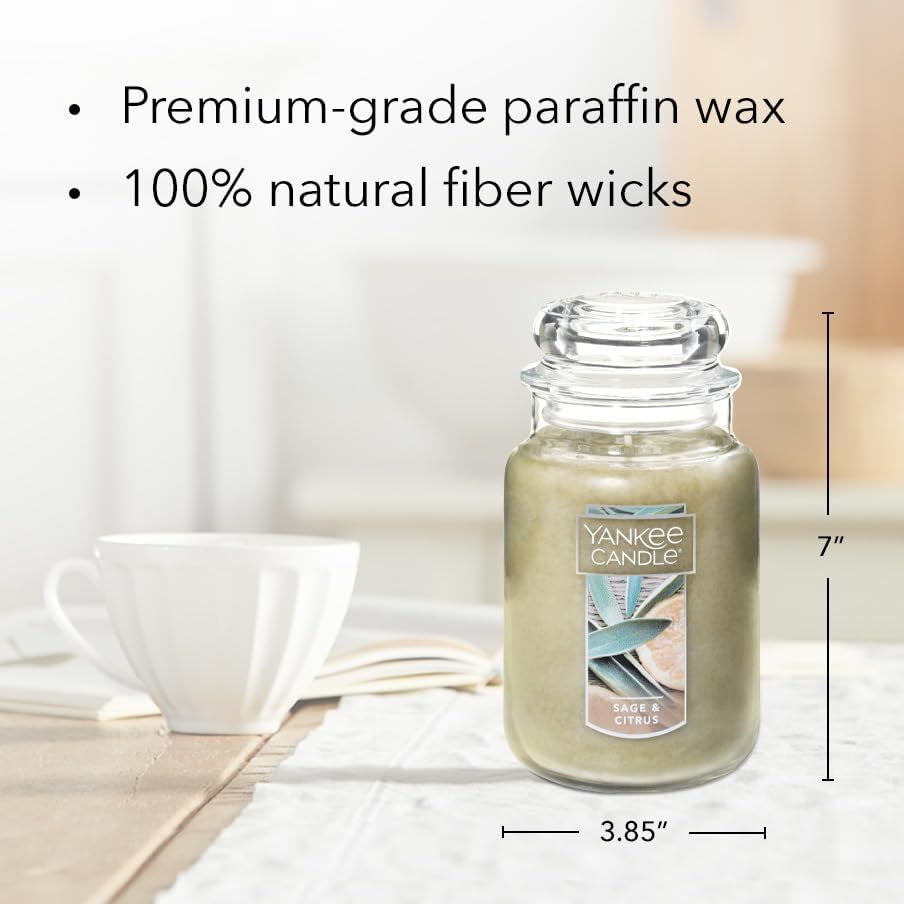 Sage & Citrus Scented, Classic 22Oz Large Jar Single Wick Candle, over 110 Hours of Burn Time, Ideal for Home Decor and Gifts