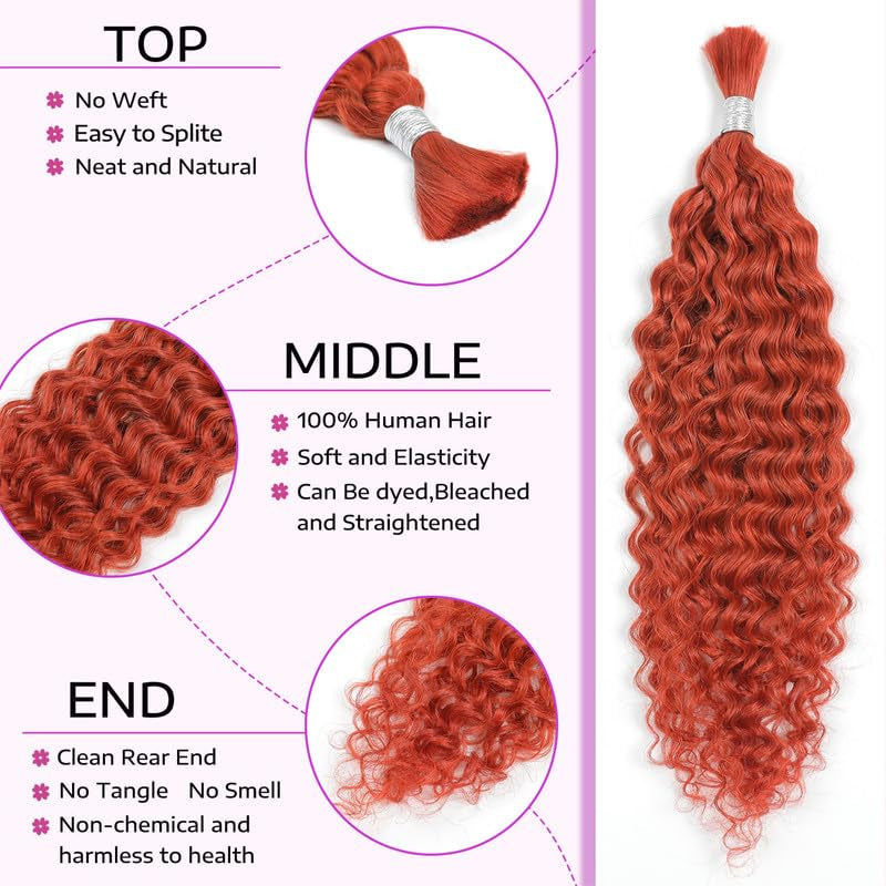 Human Braiding Hair 14Inch Water Wave Bulk Human Hair for Braiding 100G 2Bundle/Pack No Weft Human Hair Bundles for Braiding Micro Human Braiding Hair for Boho Braids(14Inch,350#)